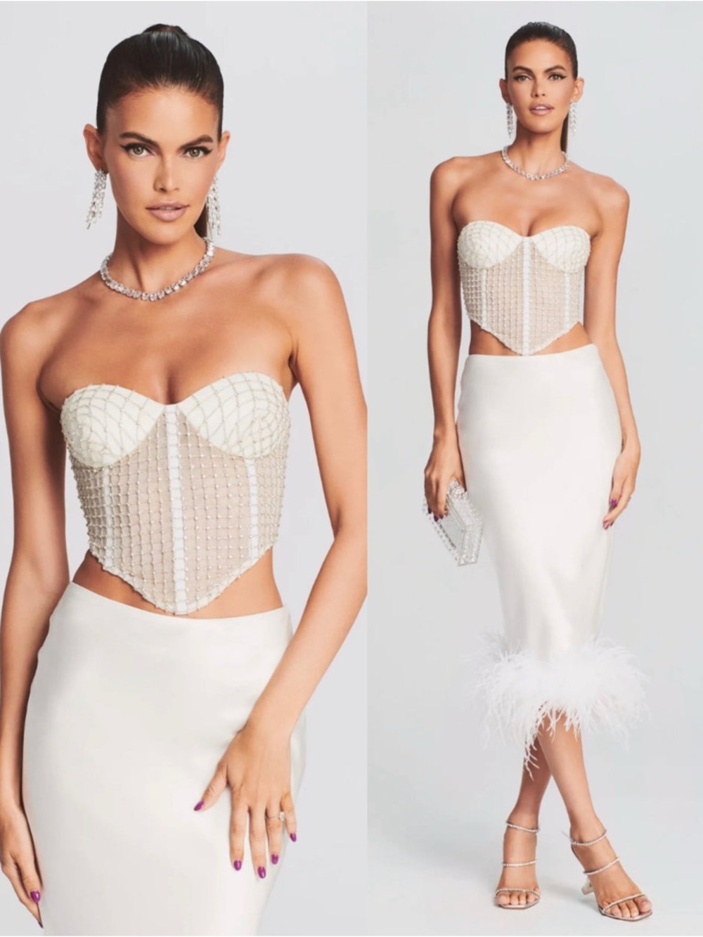 Retrofete Margery Crystal Embellished Mesh Bustier Crop Too XL